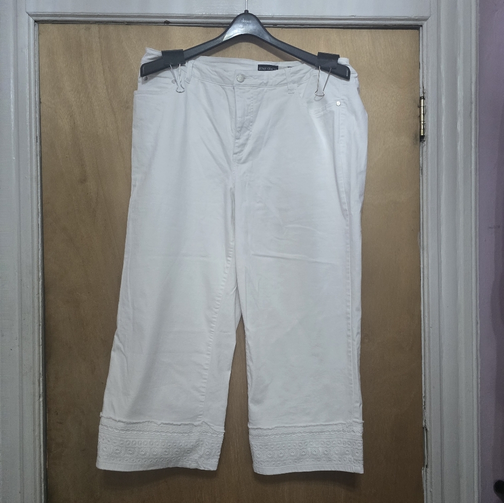 Susan Graver 22W Women White Cotton Cropped Pants
